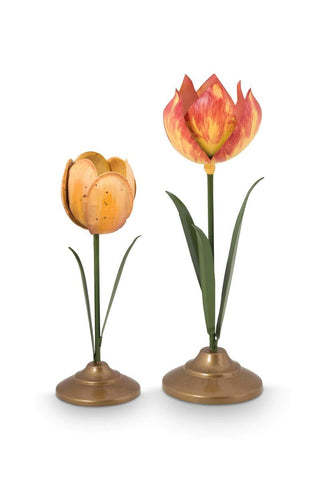 Set/2 Candelabros Tulipán Metal Naranja
